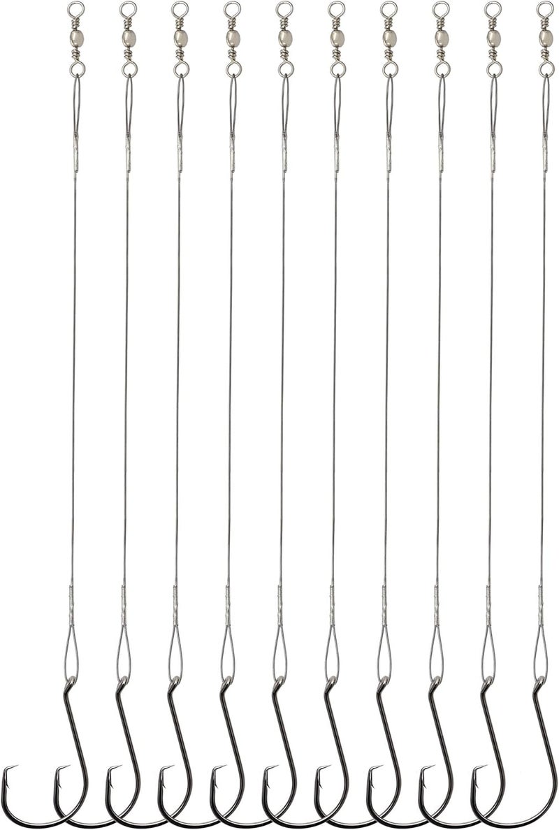 Beoccudo Circle Hooks Rigs Saltwater Steel Leader Wire, 25pcs Heavy Duty Circle Hook with Leader Wire Bass Catfish Fishing Lure Rig - Image 1